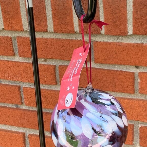 Handmade Artisan Glass Ornament - Purple and White - Picture 14 of 14